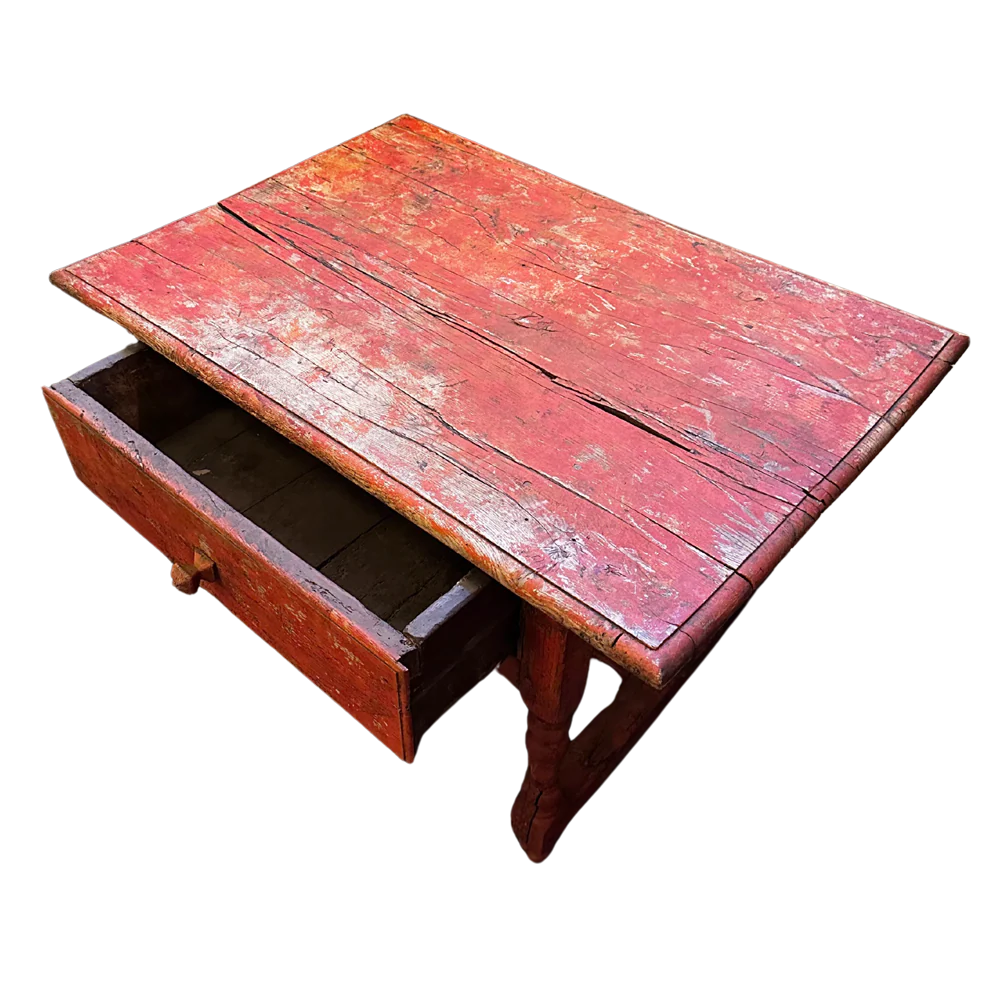 19th Century Painted Antique Table with Drawer - Image 5