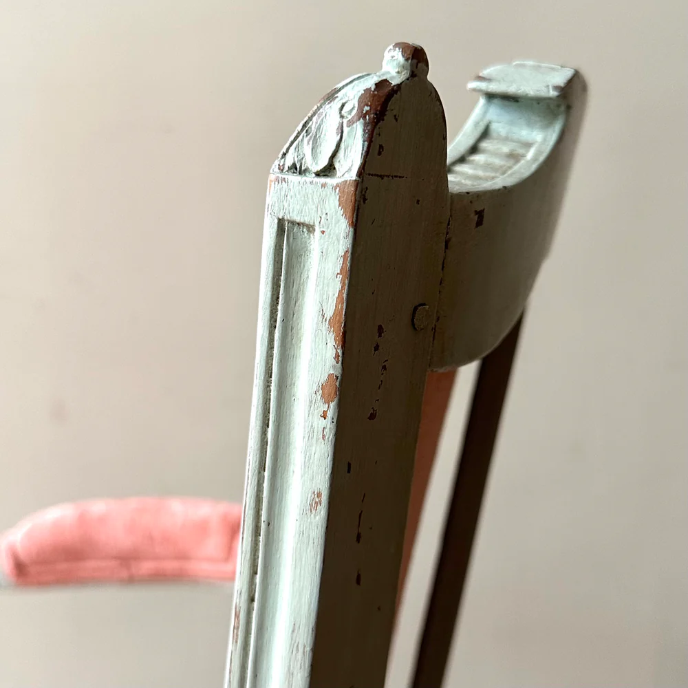 19th Century Swedish Painted Chair Upholstered in Velluto Rose Fabric - Image 5