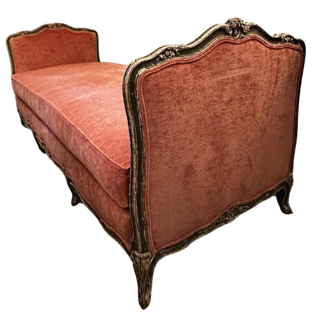 19th Century French Daybed Upholstered in John Derian for Cisco Brothers "Velluto Rose" Velvet Linen - Image 3