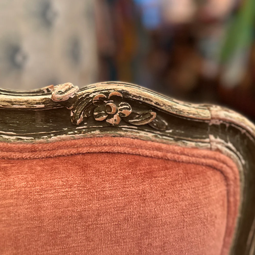 19th Century French Daybed Upholstered in John Derian for Cisco Brothers "Velluto Rose" Velvet Linen - Image 4