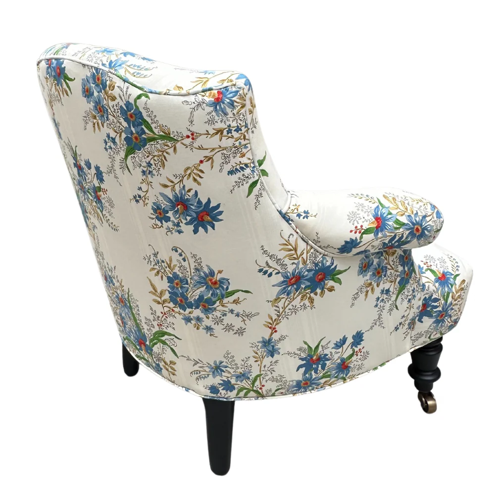 Custom Baronet Chair in Décors Barbares Ete Moscovit Indigo Fabric - Image 5