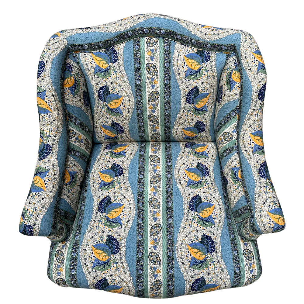 Custom Bog Chair in Décors Barbares Casse-noisette Blue Fabric - Image 4