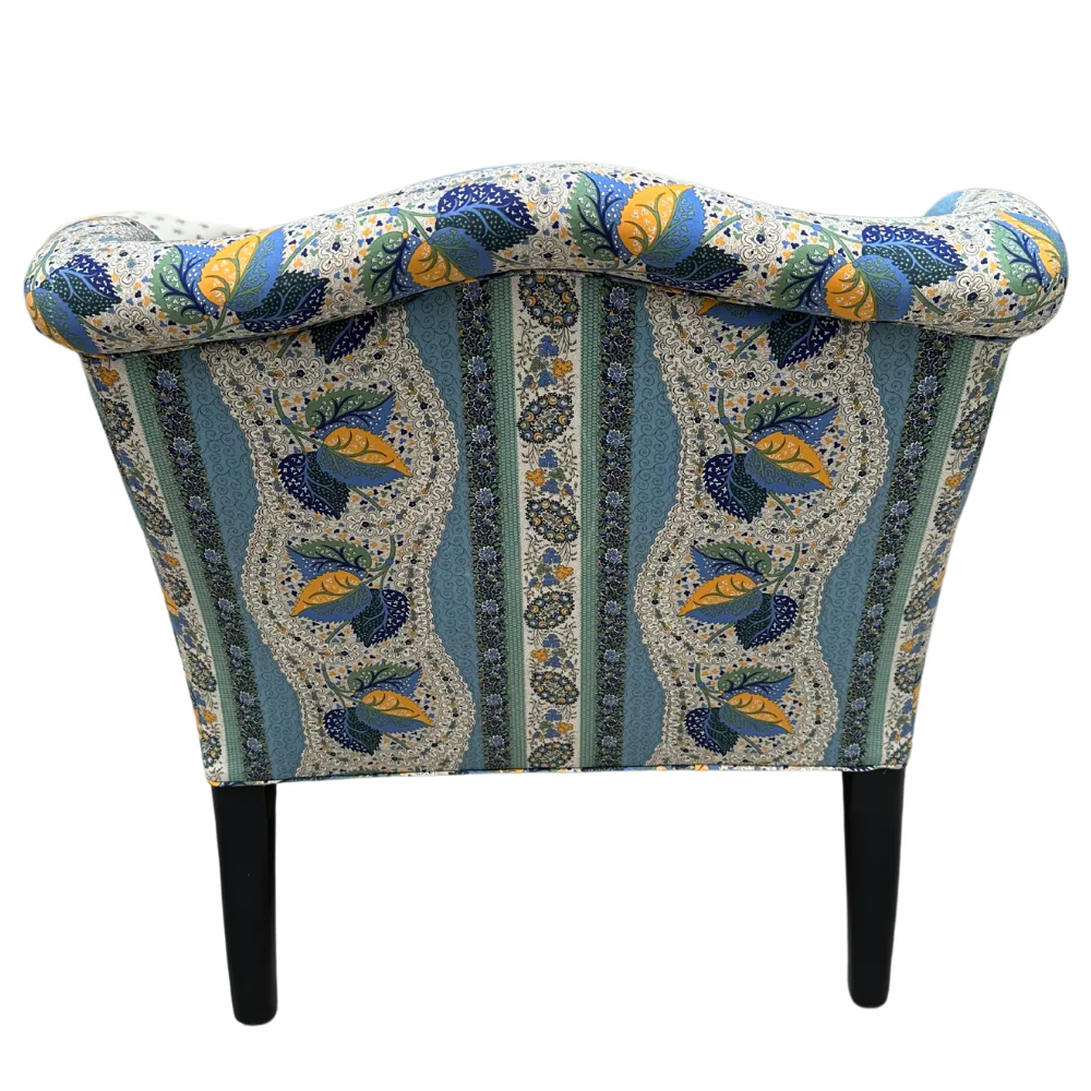 Custom Bog Chair in Décors Barbares Casse-noisette Blue Fabric - Image 6